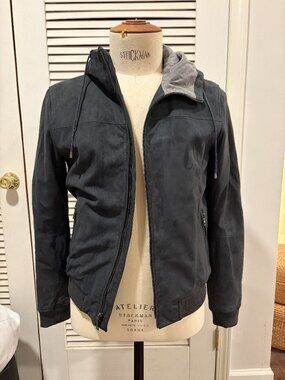 Vince Men's Suede Bomber Jacket with Hoodie Grey